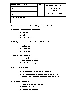 Đề kiểm tra cuối học kì I môn Khoa học Lớp 5 - Phần Viết - Năm học 2018-2019
